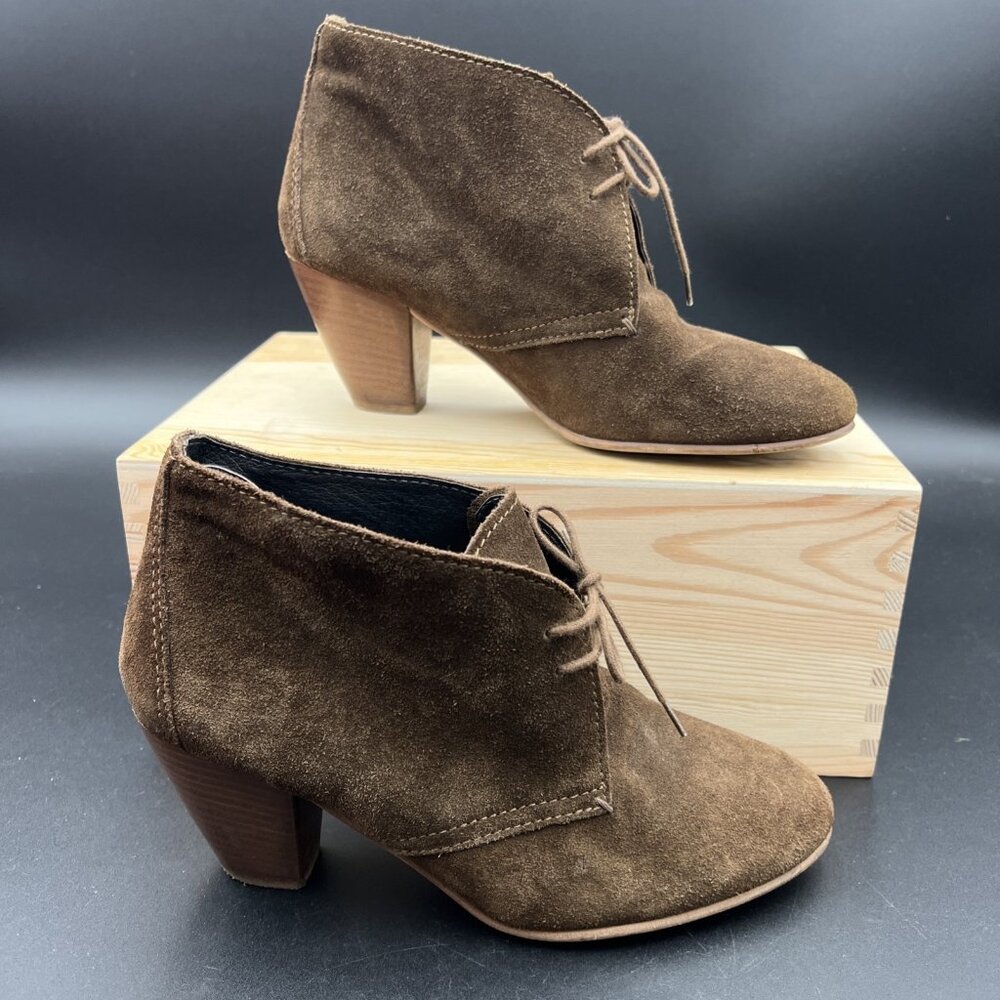 MADEWELL 1937 Lace Up Womens 7.5 Suede Heels Booties Shoes Brown Italy - Picture 1 of 16
